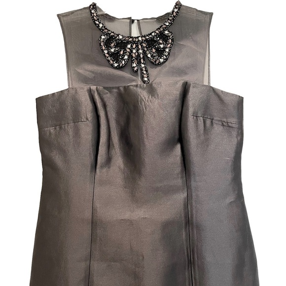 RICKIE Freeman for Teri Jon Black Wool Silk Jeweled Collar Cocktail Dress Size 4 - Picture 6 of 15